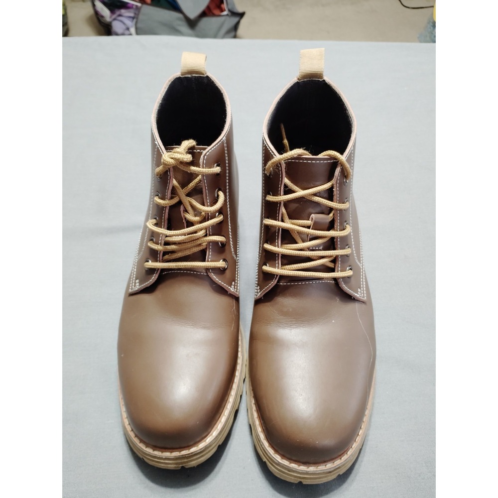 CALTO Men 9 Brown Invisible Height Increasing Elevator Work Style Lace Up Boots*
